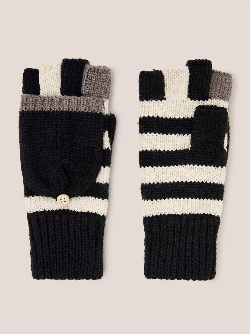 Knitted Flip Mitt in BLK MLT - FLAT BACK